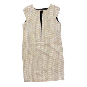 $1280 Jil Sander 42 US 10 Wool Tweed Shift Dress Midi White Blue Sleeveless VTG